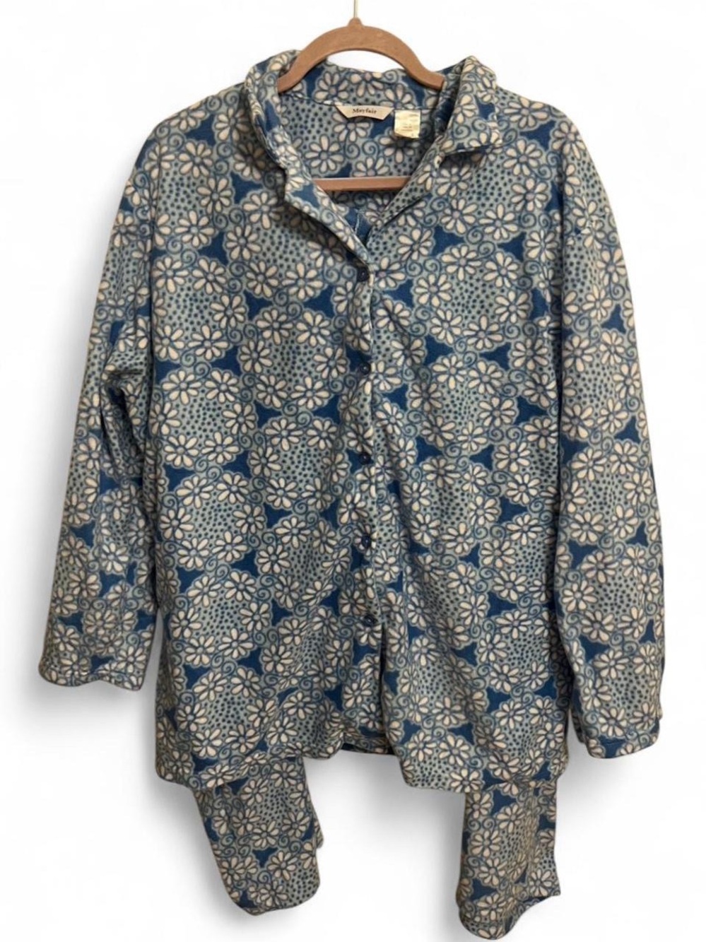 Women's Blue Floral Pajama Set - Soft Long Sleeve Top & Pants